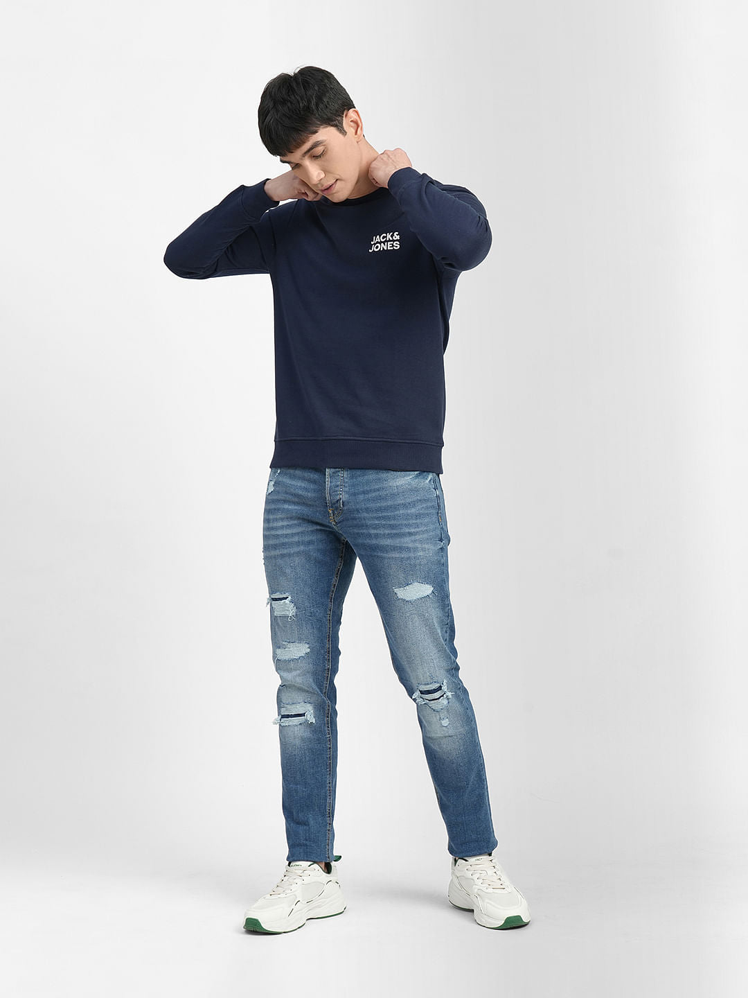 Navy Blue Logo Print Sweatshirt