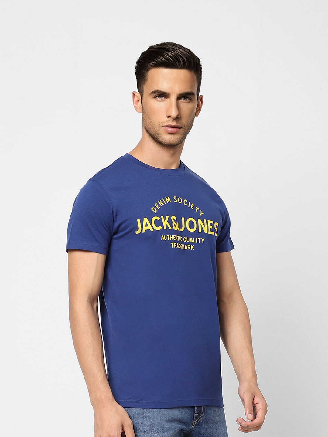 Dark Blue Logo Print Crew Neck T-shirt