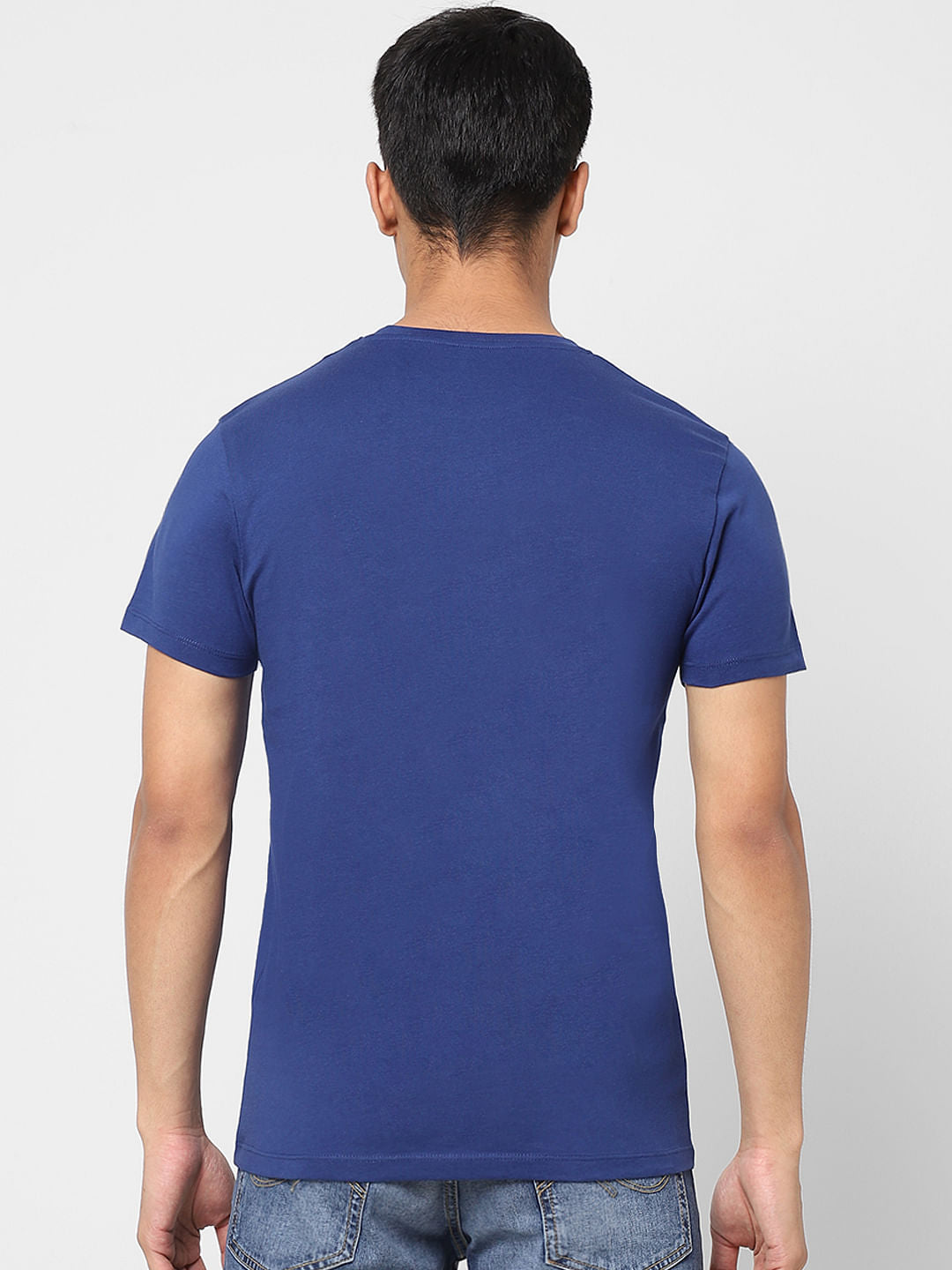 Dark Blue Logo Print Crew Neck T-shirt