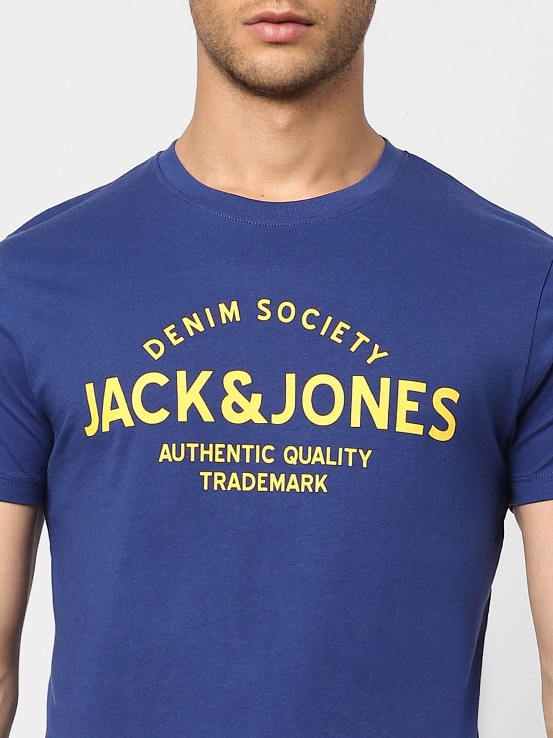 Dark Blue Logo Print Crew Neck T-shirt