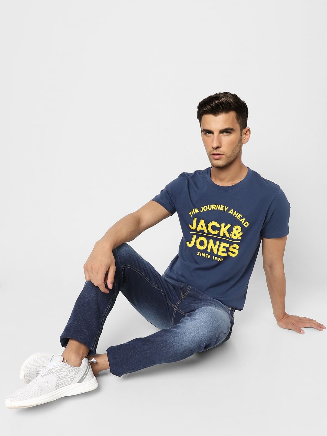 Navy Logo Print Crew Neck T-shirt - S
