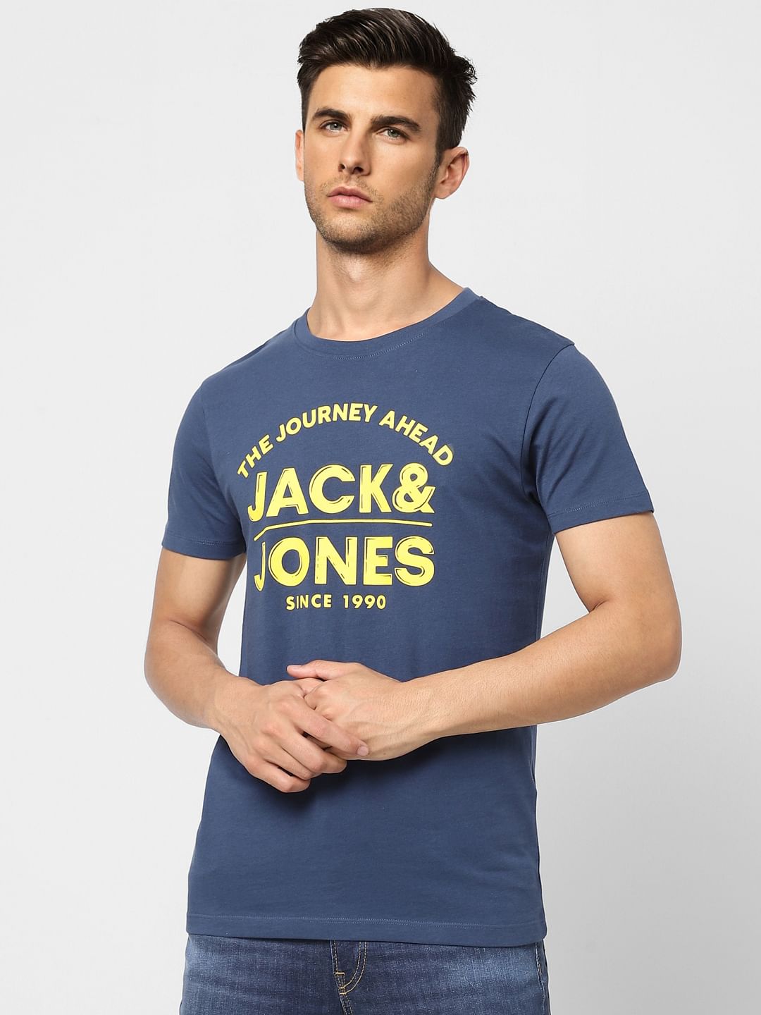 Navy Logo Print Crew Neck T-shirt