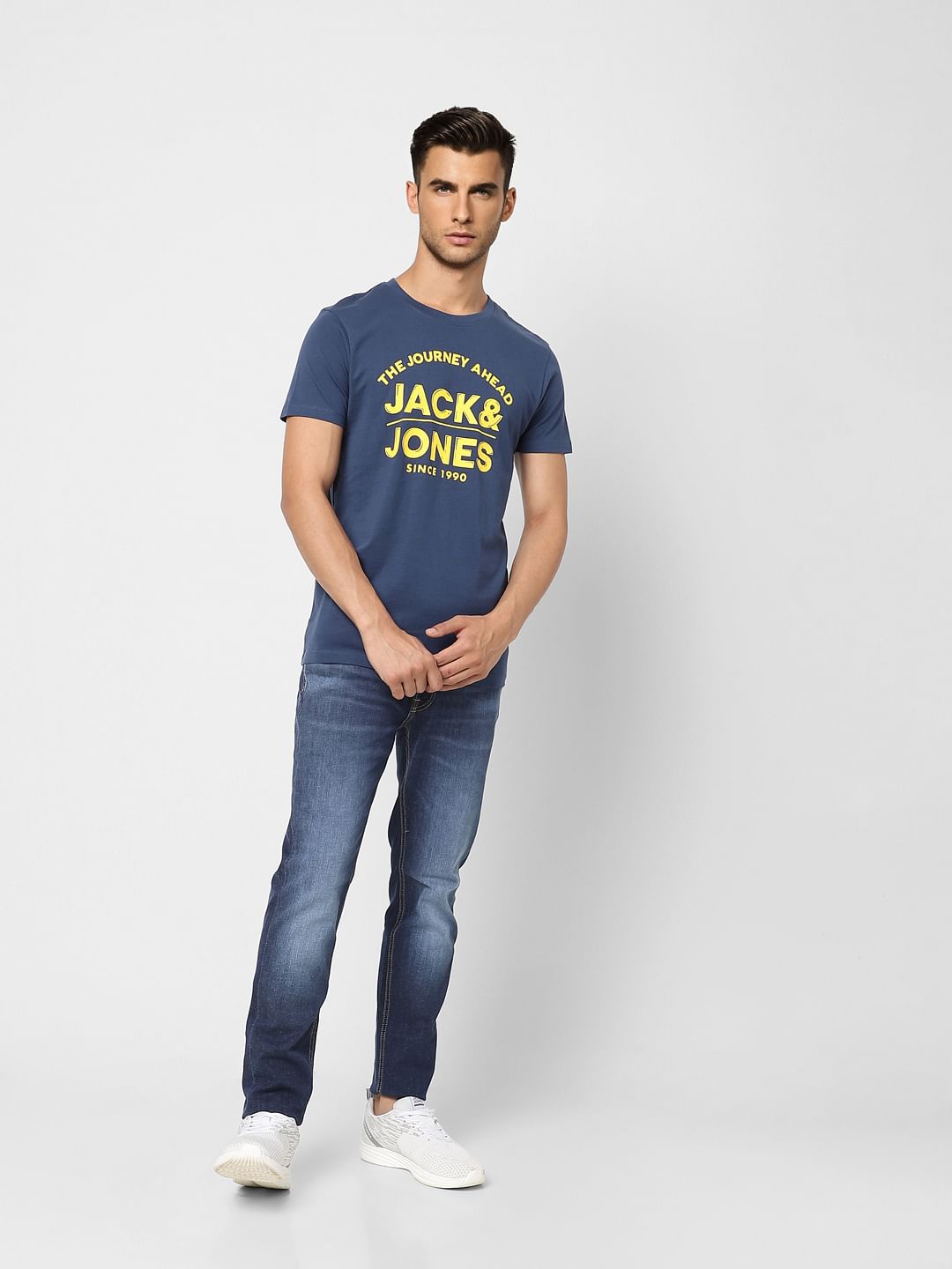 Navy Logo Print Crew Neck T-shirt