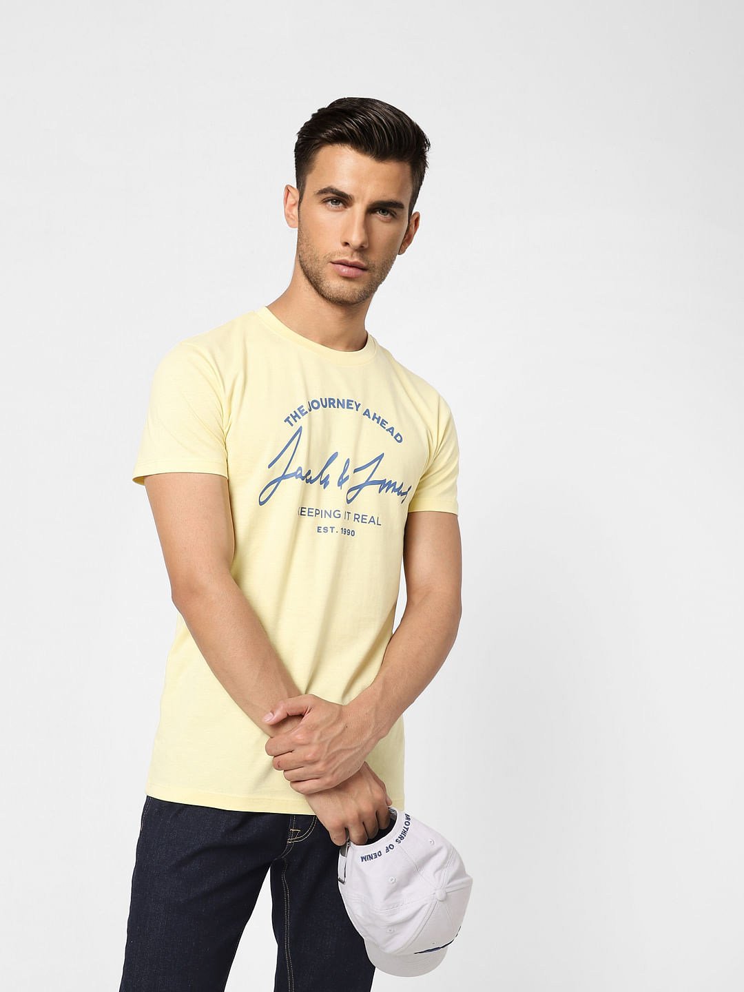 Yellow Logo Print Crew Neck T-shirt - S