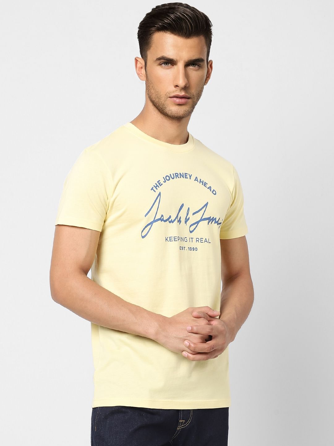 Yellow Logo Print Crew Neck T-shirt