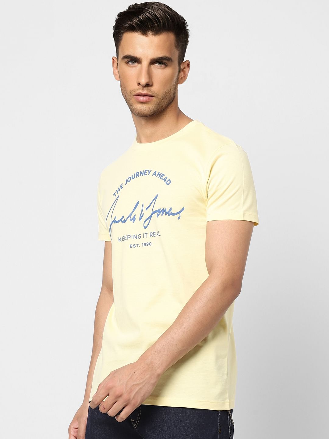 Yellow Logo Print Crew Neck T-shirt