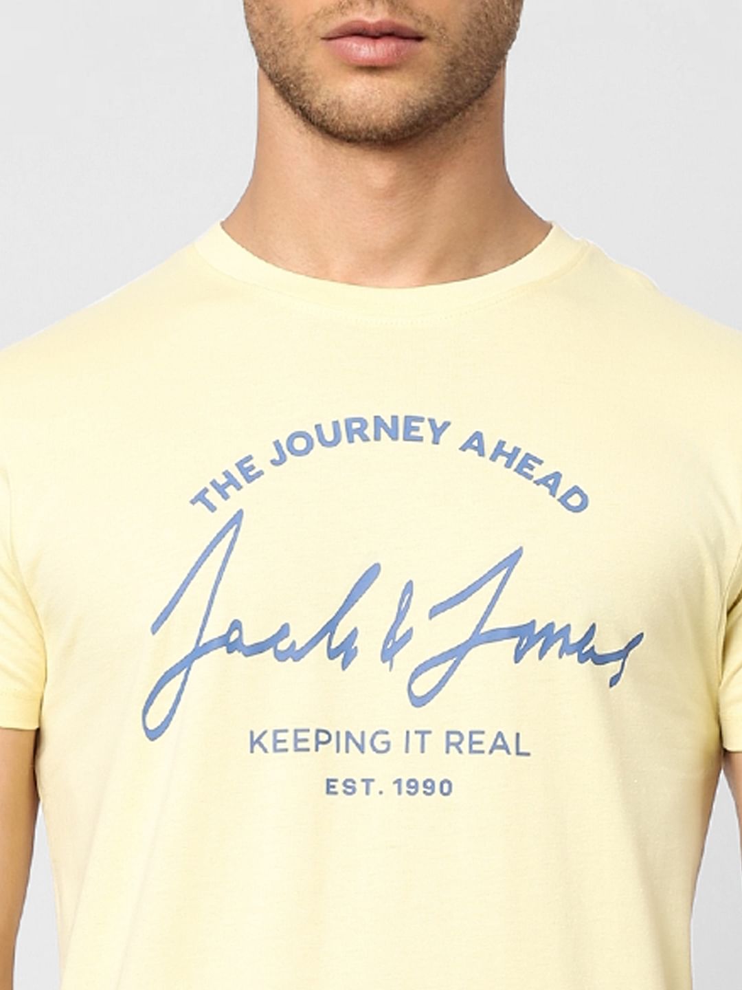 Yellow Logo Print Crew Neck T-shirt