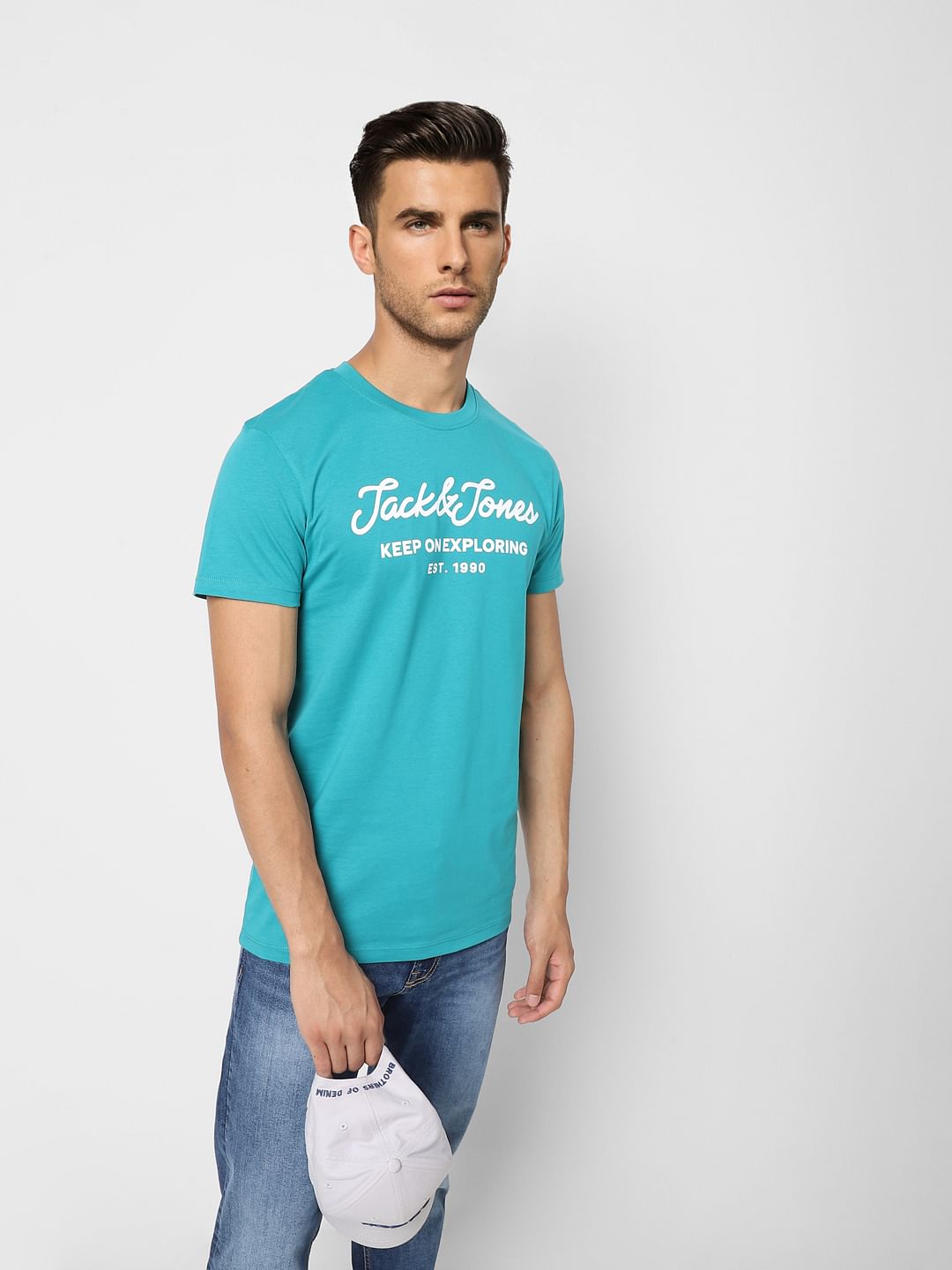 Turquoise Logo Print Crew Neck T-shirt - S