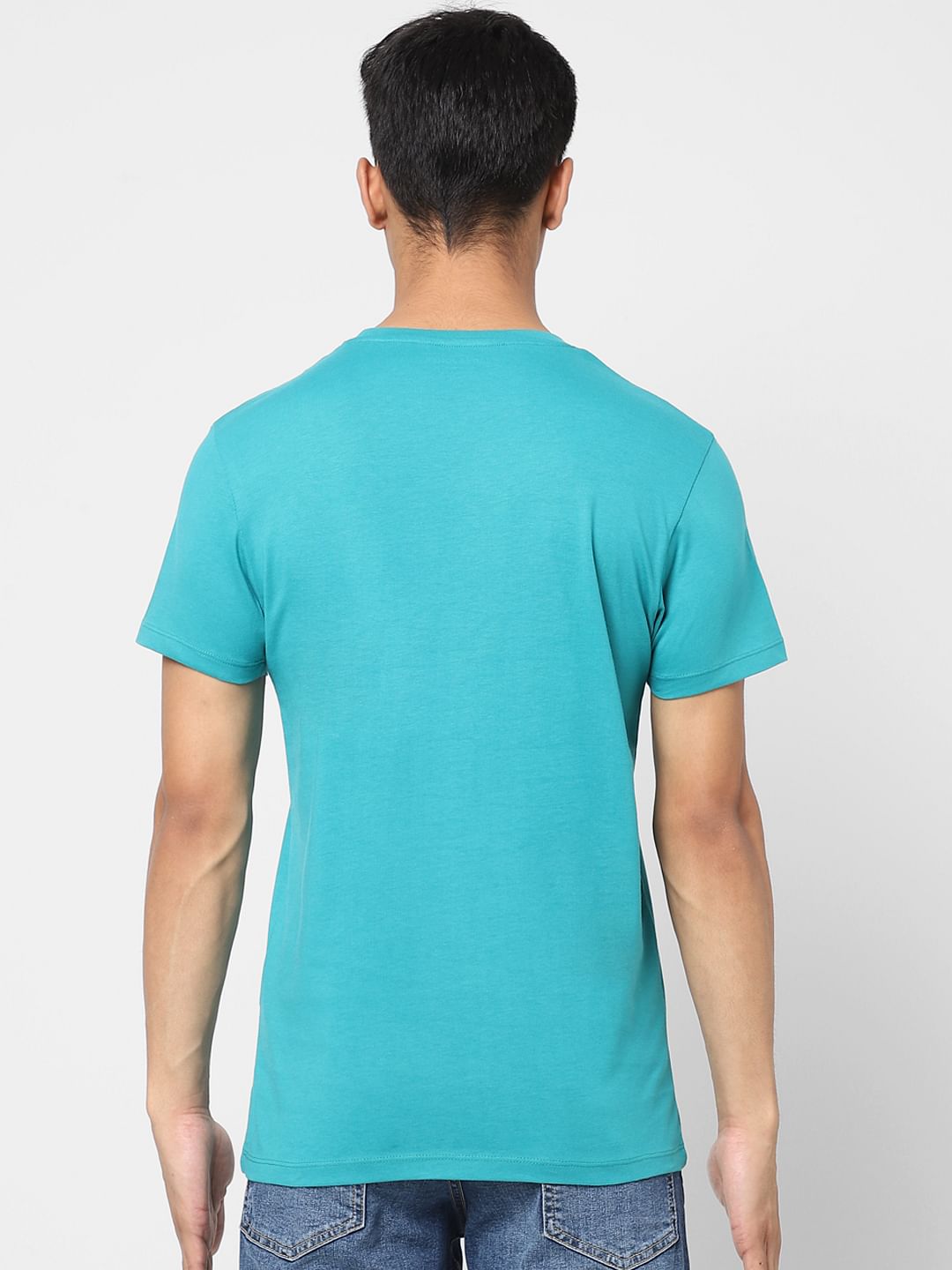 Turquoise Logo Print Crew Neck T-shirt