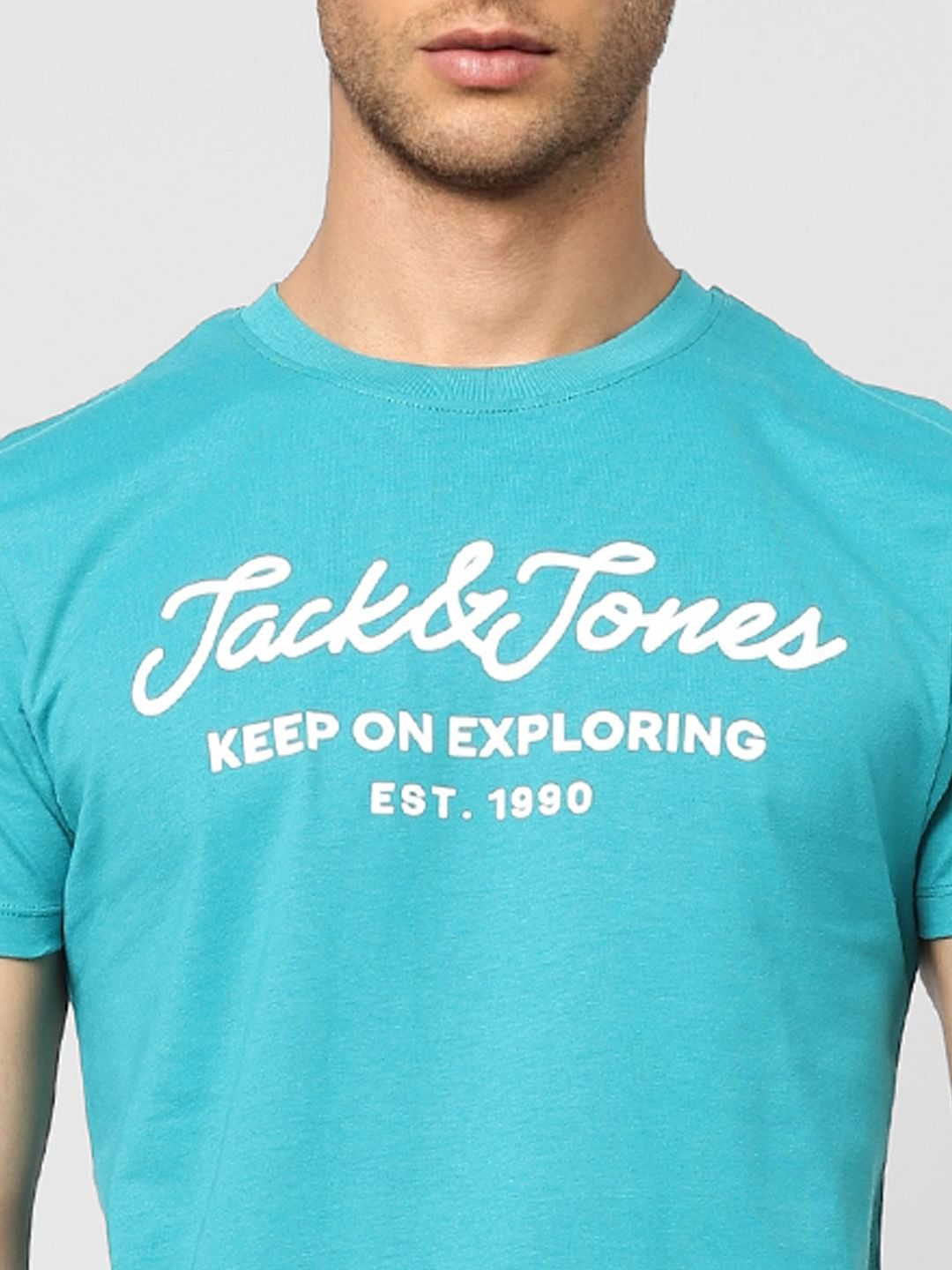 Turquoise Logo Print Crew Neck T-shirt