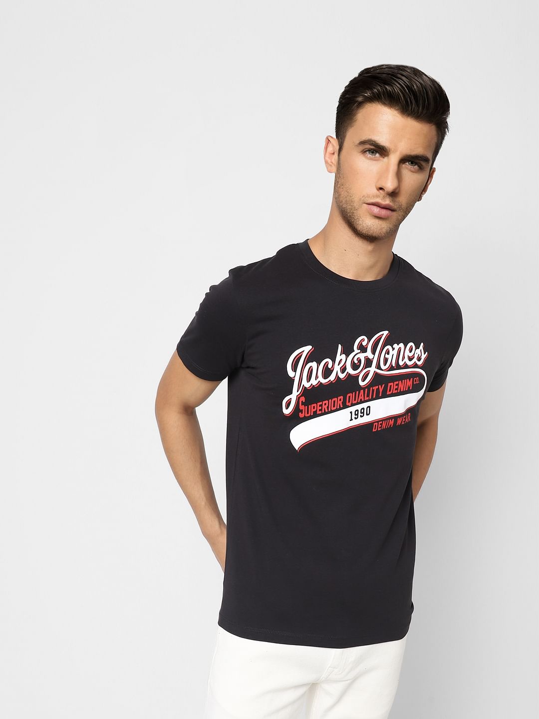 Black Logo Print Crew Neck T-shirt - S