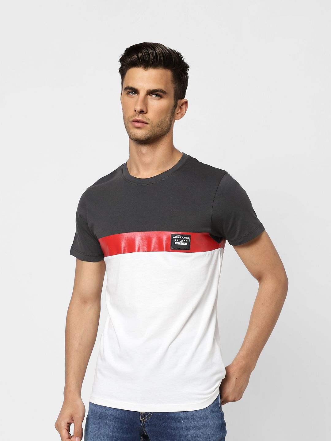 Black Colourblocked Crew Neck T-shirt