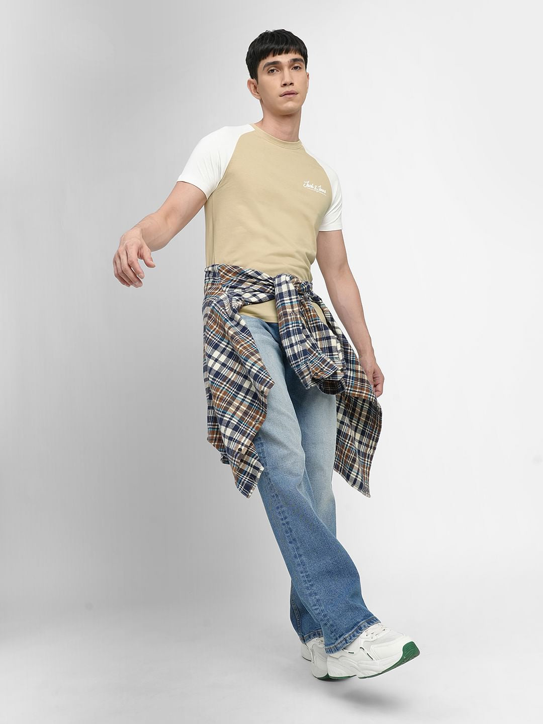 Beige Colourblocked Crew Neck T-shirt - S
