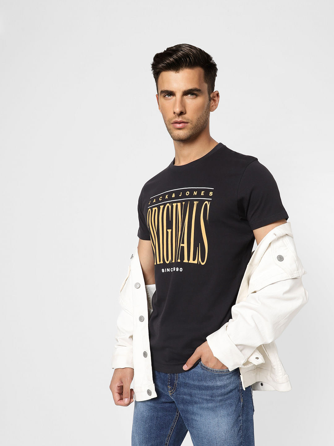 Black Logo Print Crew Neck T-shirt - S