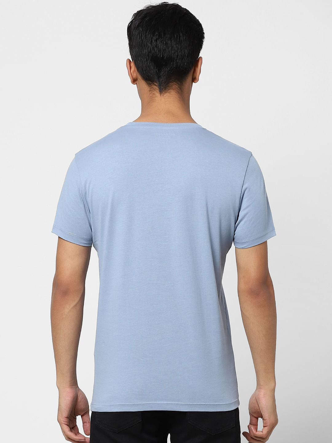 Light Blue Logo Print Crew Neck T-shirt