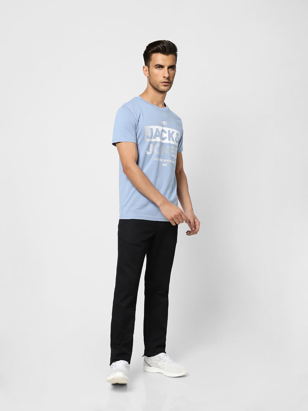 Light Blue Logo Print Crew Neck T-shirt