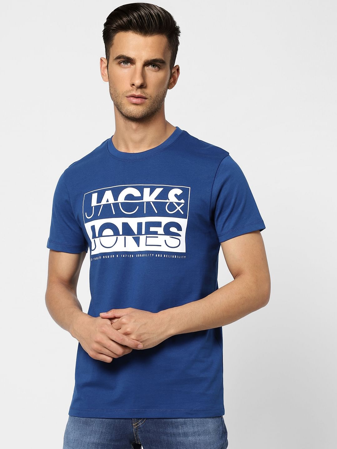 Dark Blue Logo Print Crew Neck T-shirt
