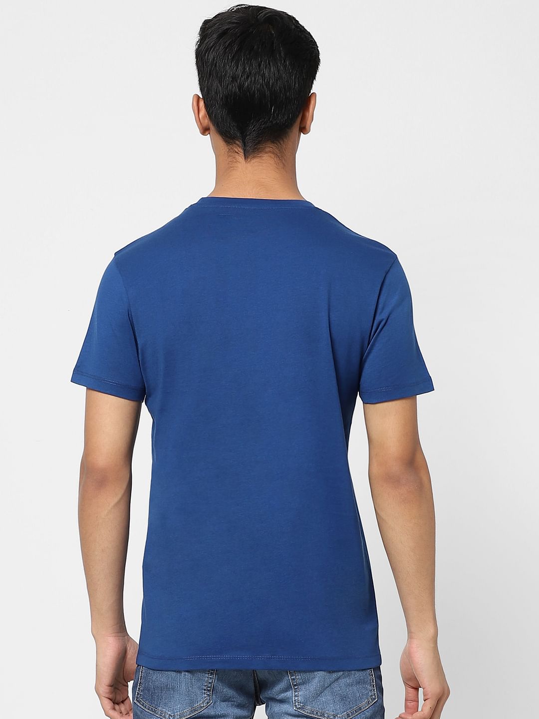 Dark Blue Logo Print Crew Neck T-shirt