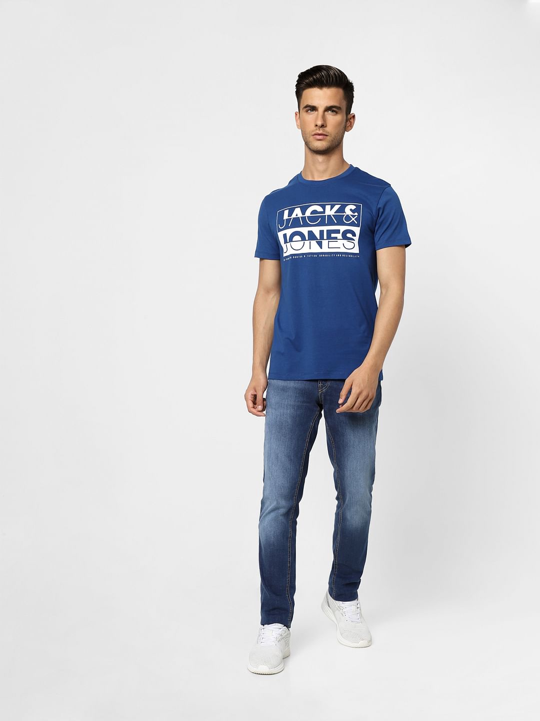 Dark Blue Logo Print Crew Neck T-shirt