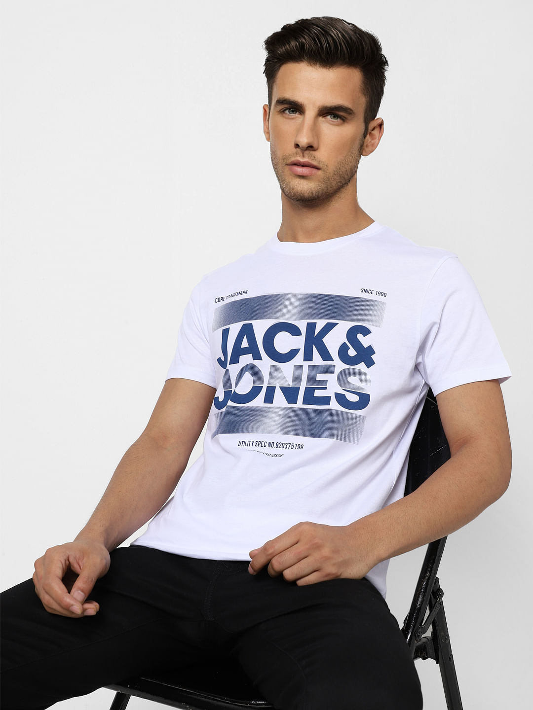 White Logo Print Crew Neck T-shirt - S