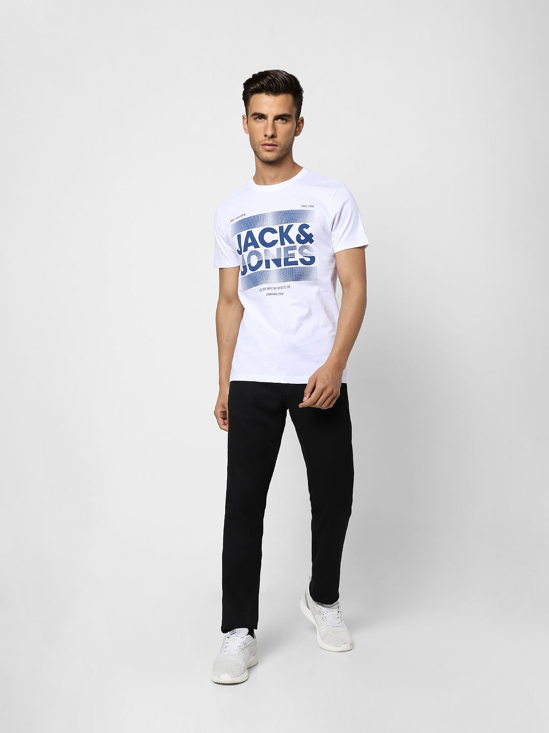 White Logo Print Crew Neck T-shirt