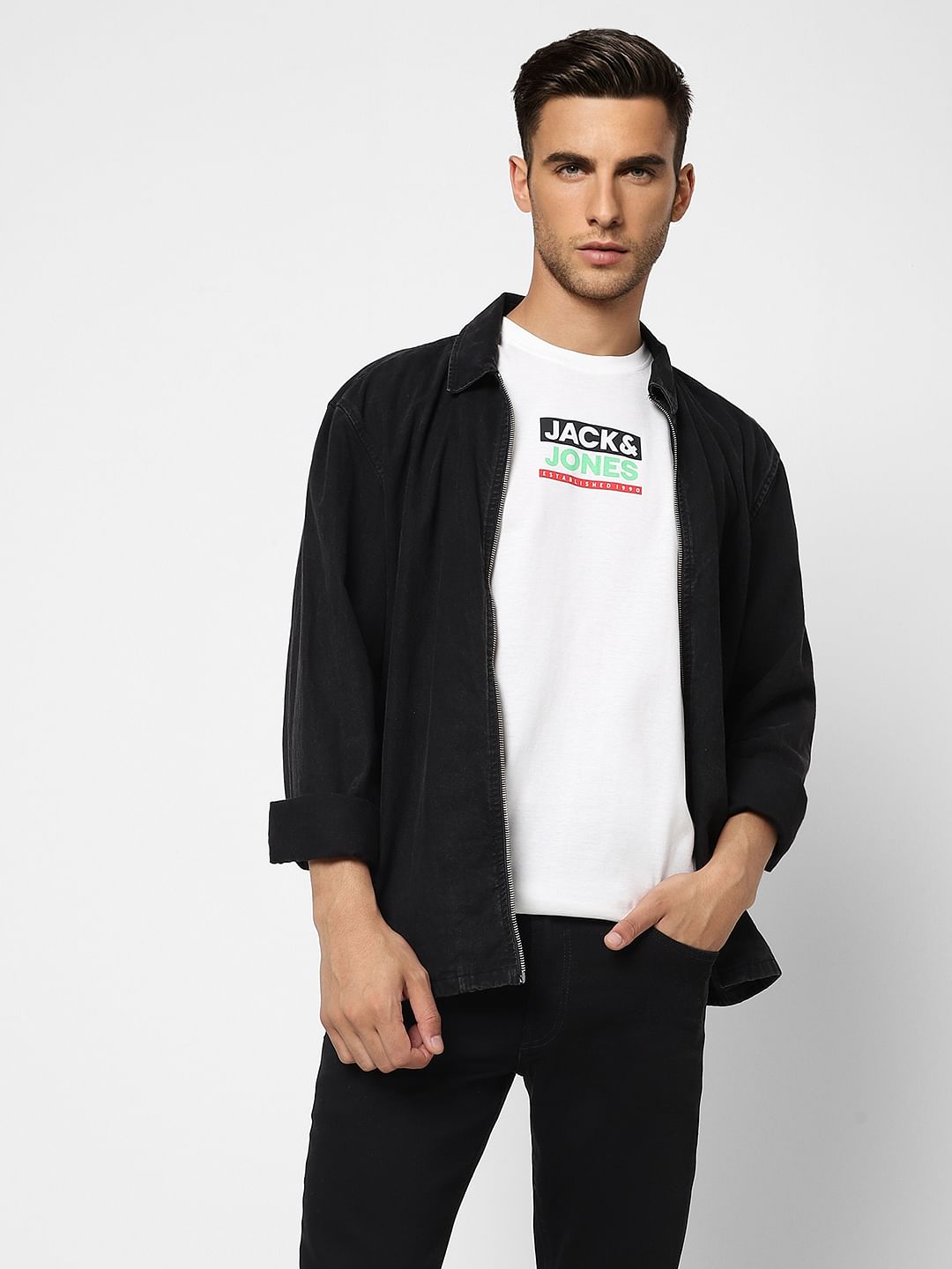 White Logo Print Crew Neck T-shirt - S