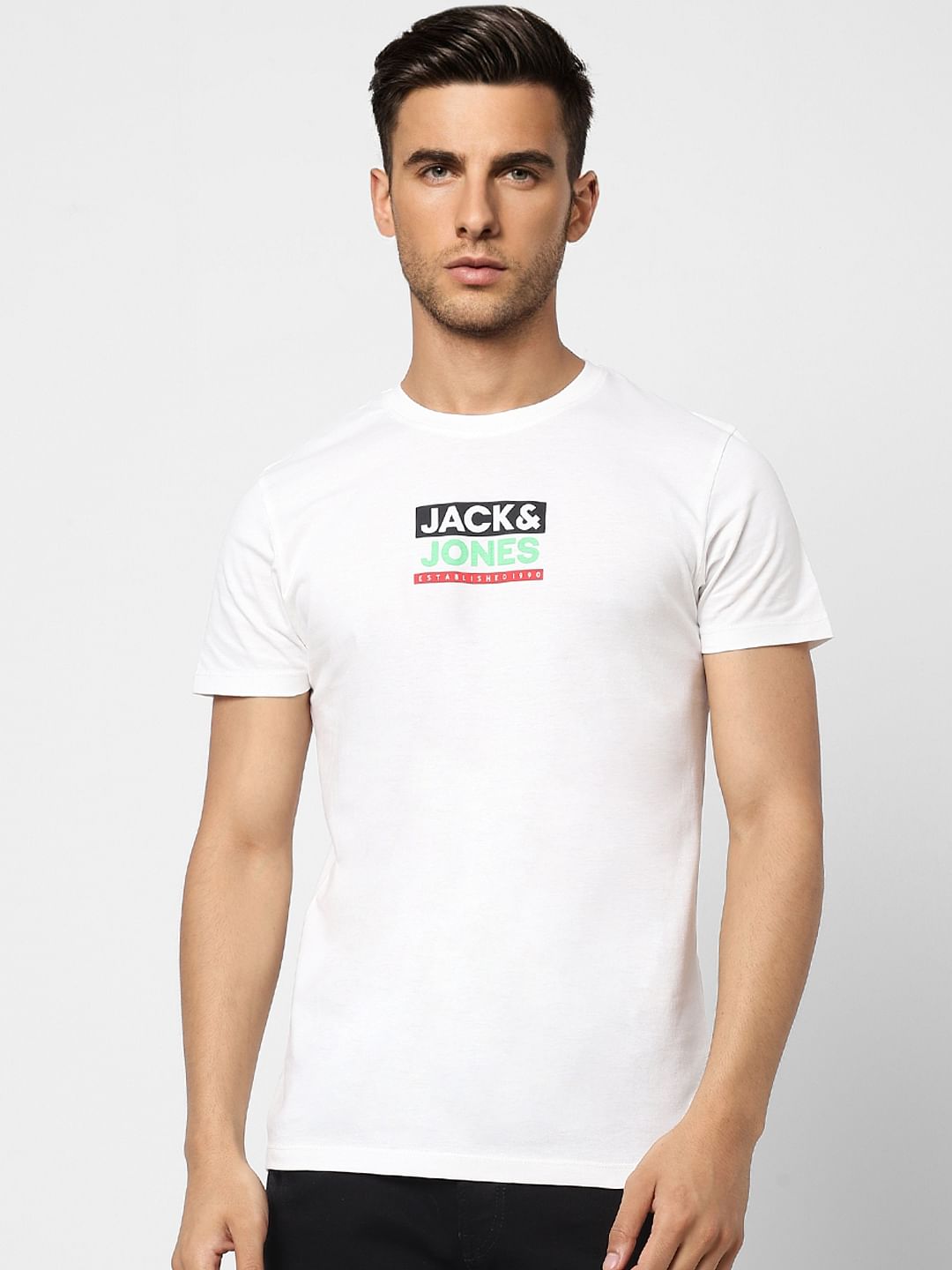 White Logo Print Crew Neck T-shirt