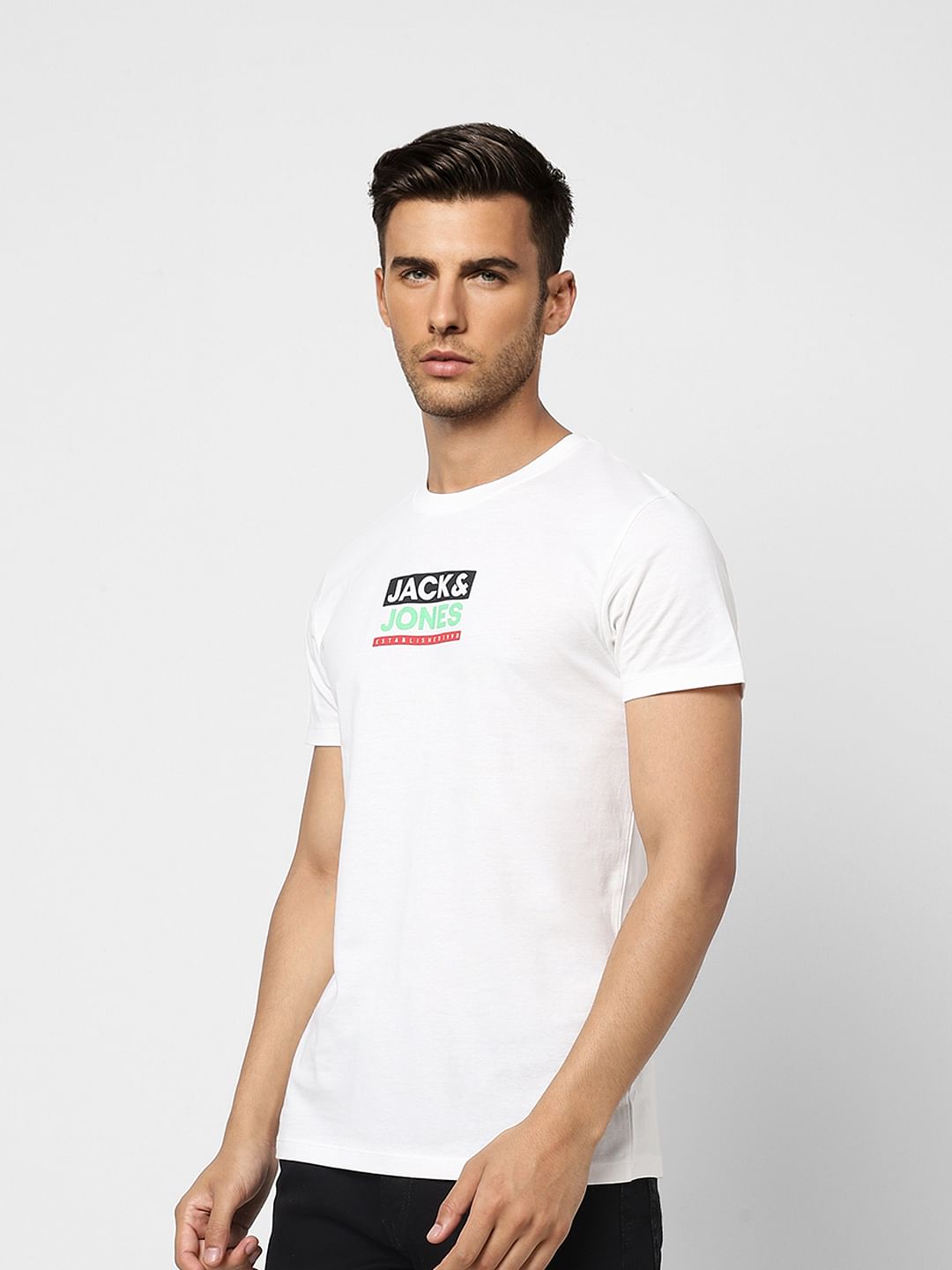 White Logo Print Crew Neck T-shirt
