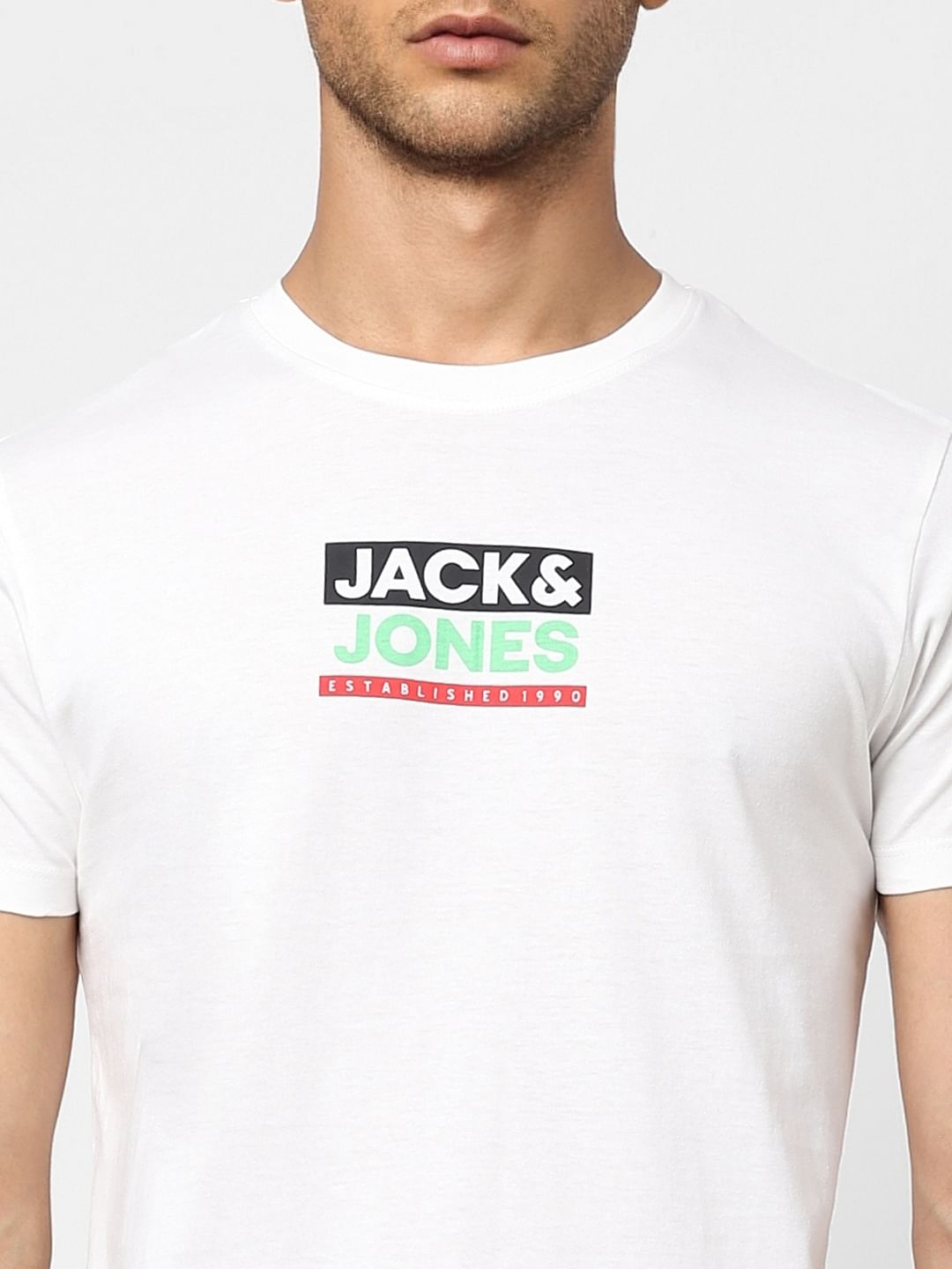 White Logo Print Crew Neck T-shirt
