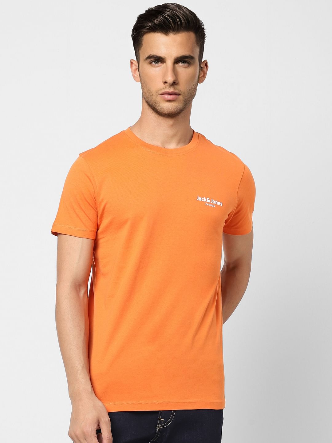 Orange Logo Print Crew Neck T-shirt