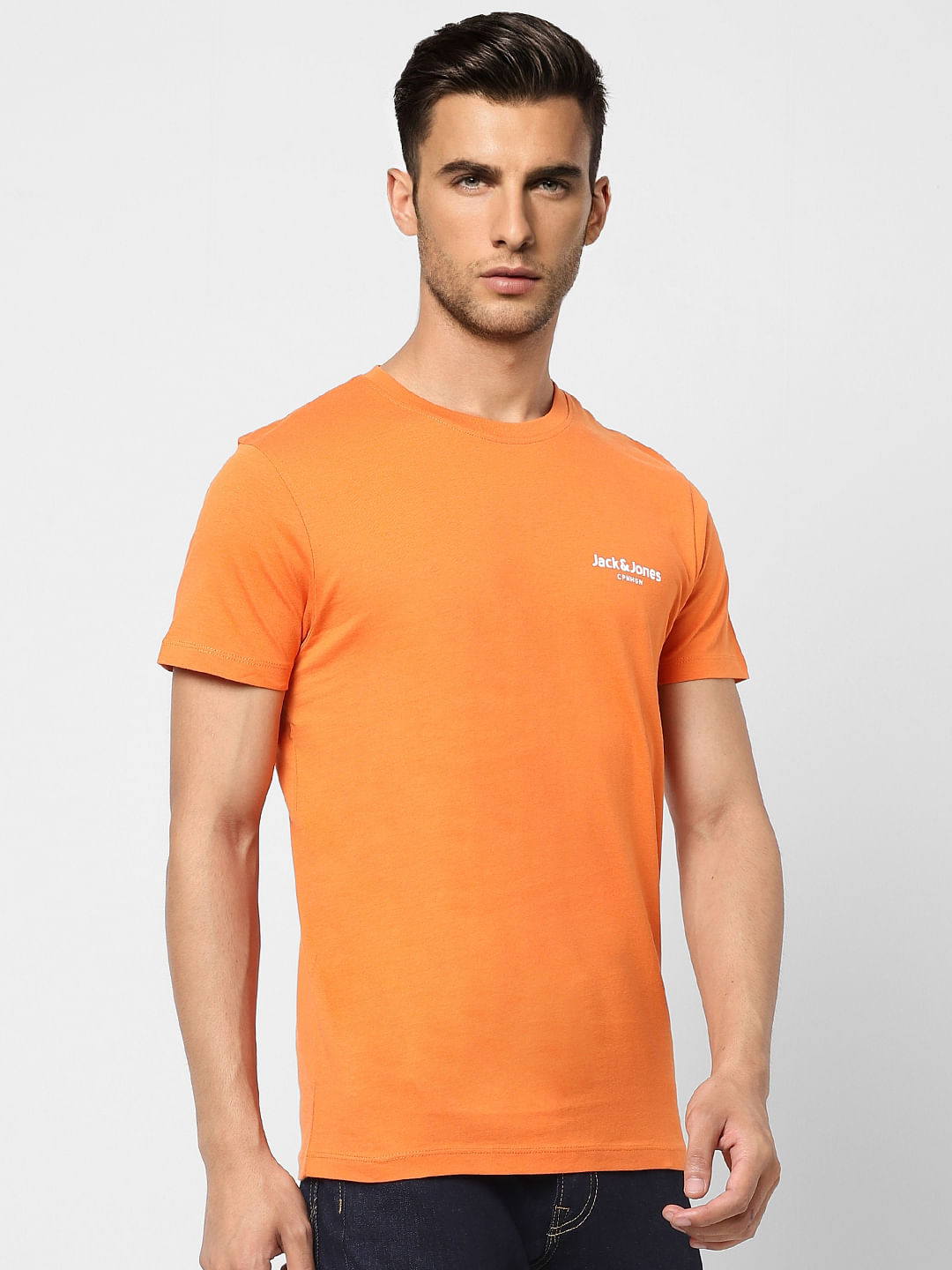 Orange Logo Print Crew Neck T-shirt