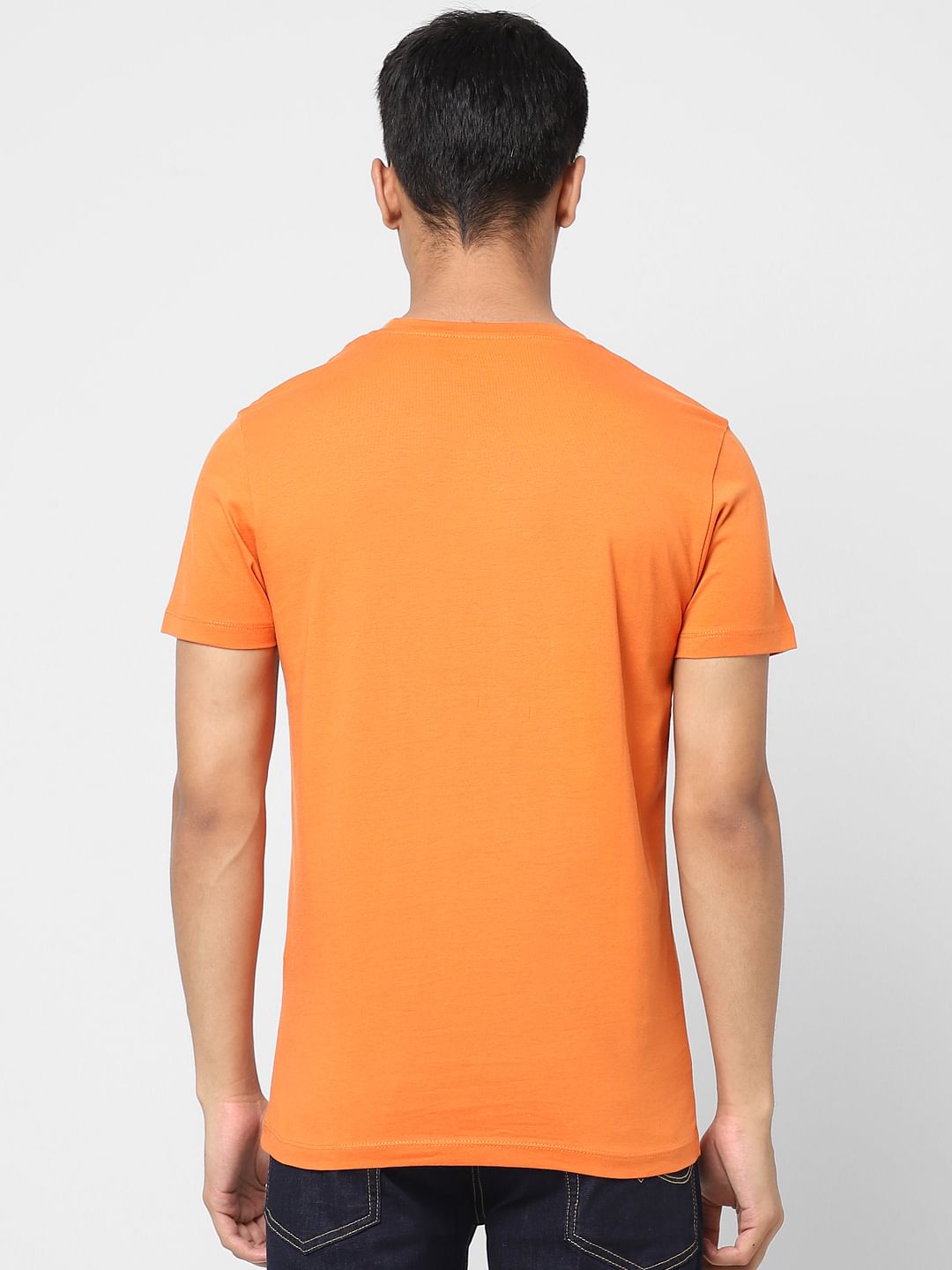 Orange Logo Print Crew Neck T-shirt