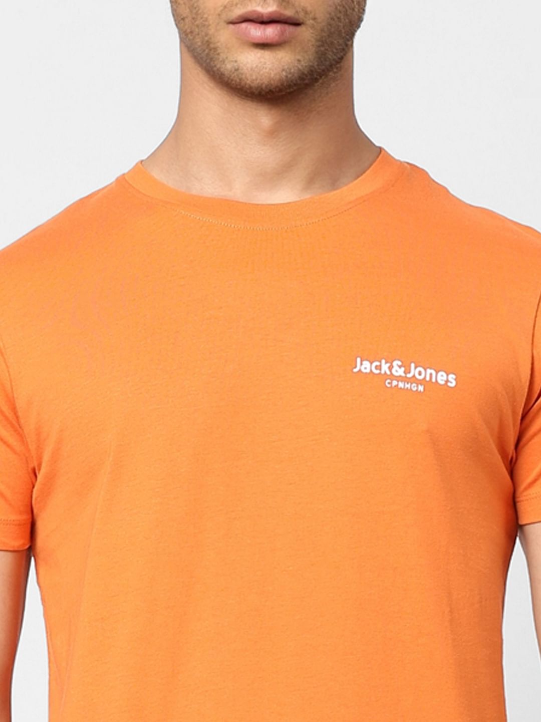 Orange Logo Print Crew Neck T-shirt