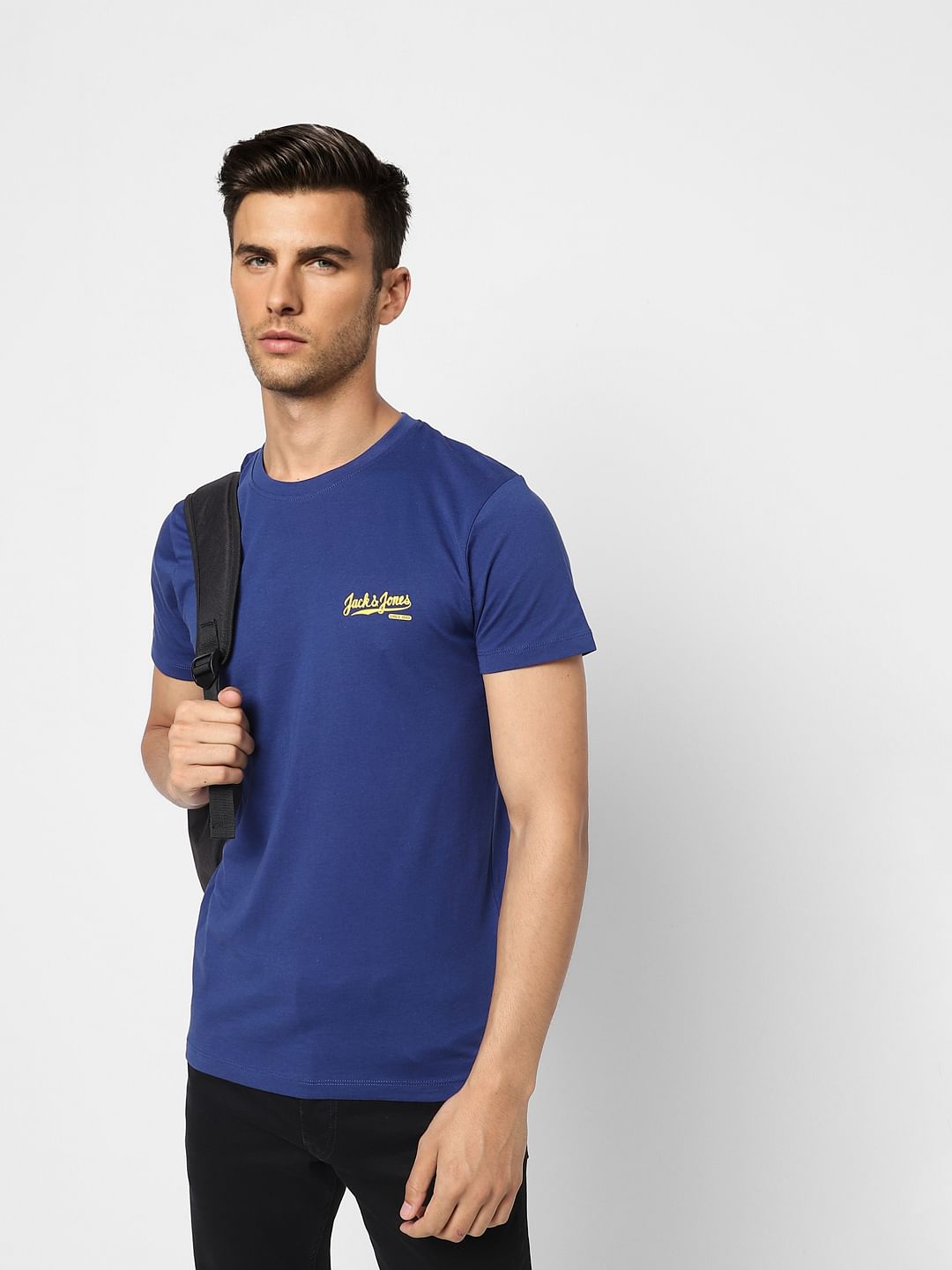 Blue Logo Print Crew Neck T-shirt - S
