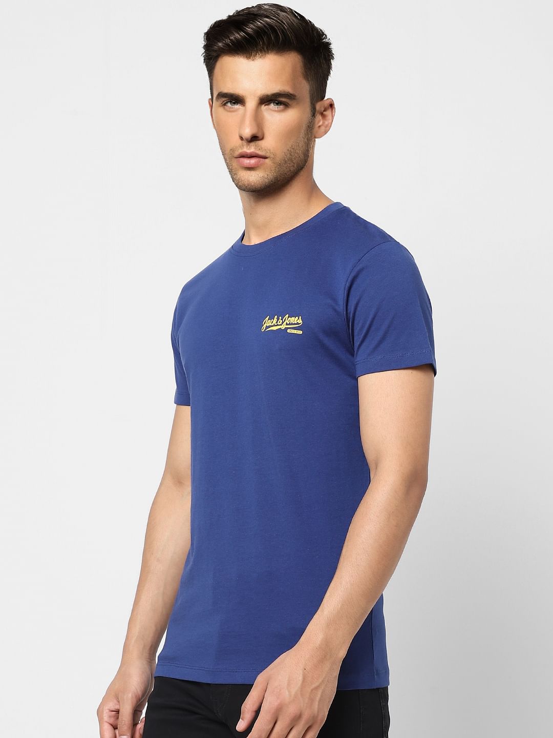 Blue Logo Print Crew Neck T-shirt