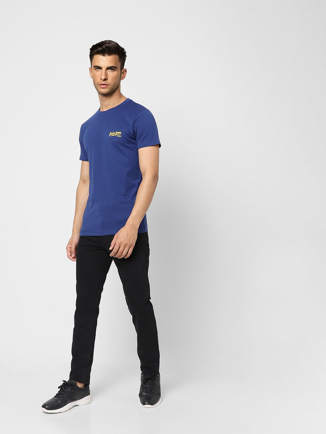 Blue Logo Print Crew Neck T-shirt