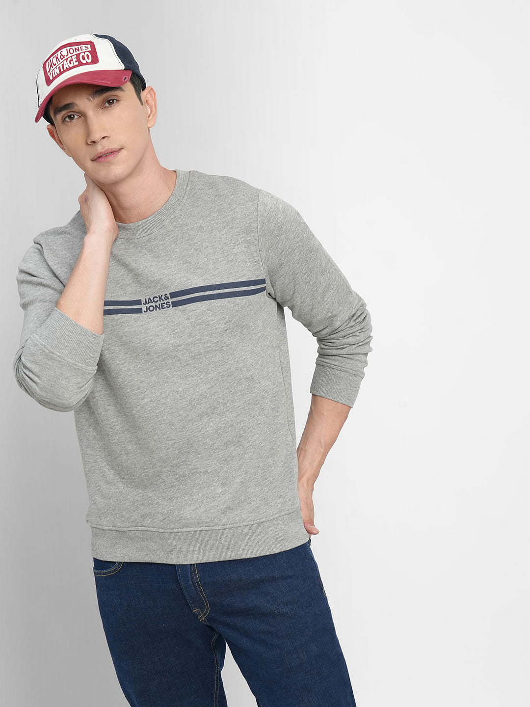 Grey Logo Print Sweatshirt - S