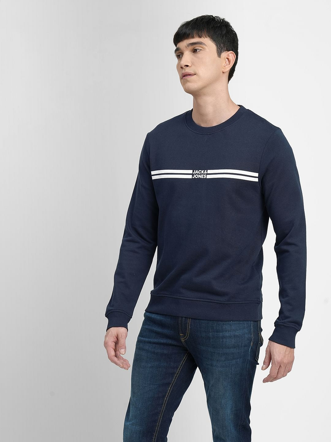 Navy Blue Logo Print Sweatshirt
