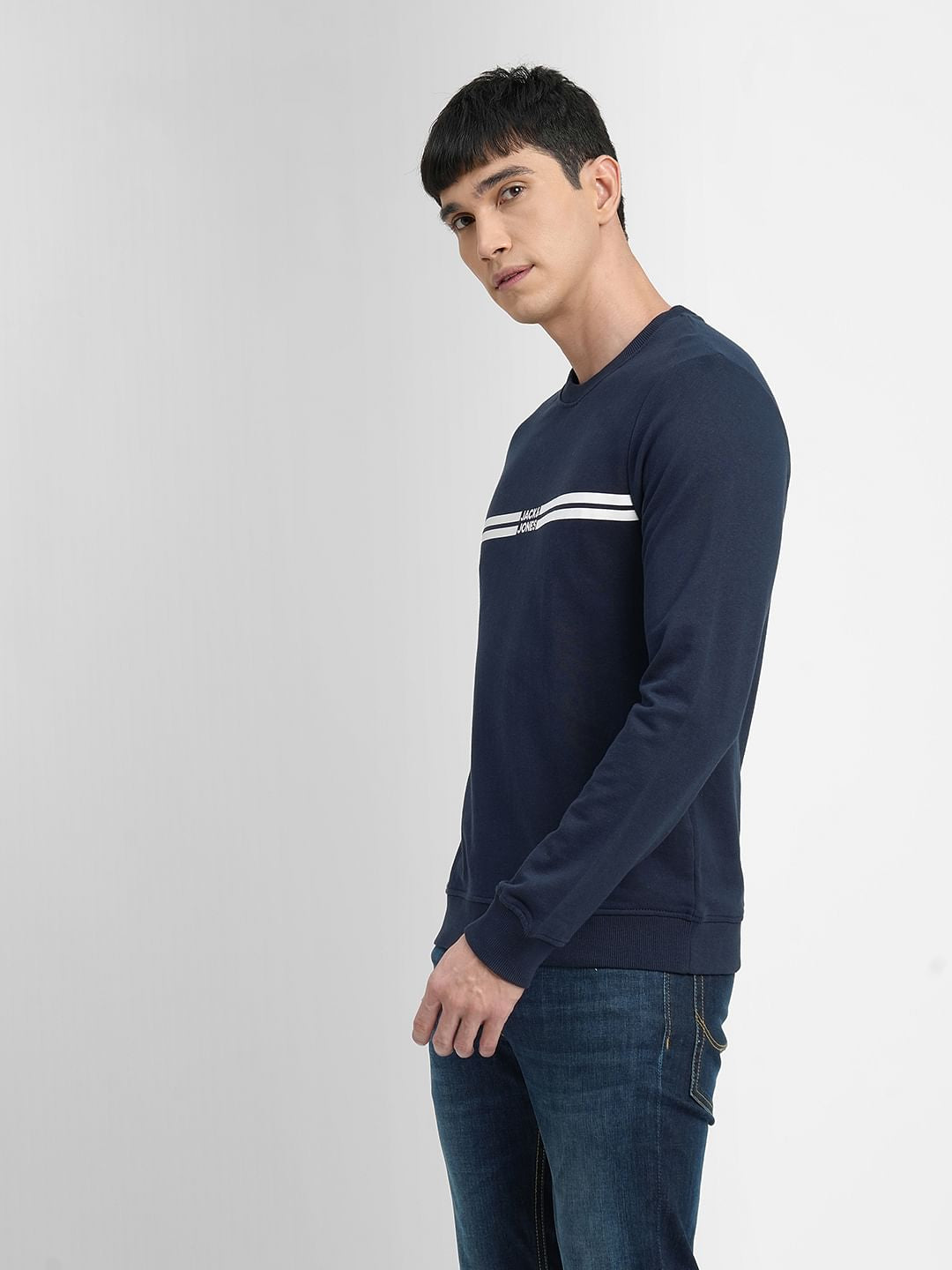 Navy Blue Logo Print Sweatshirt
