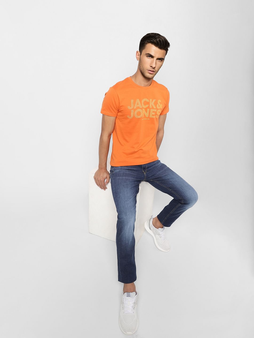 Orange Logo Print Crew Neck T-shirt - S