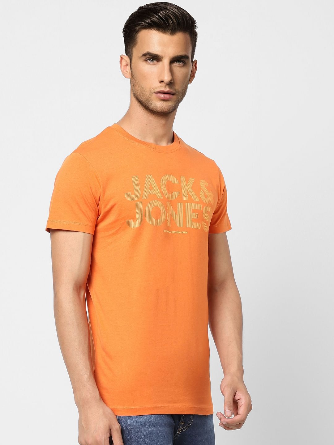 Orange Logo Print Crew Neck T-shirt