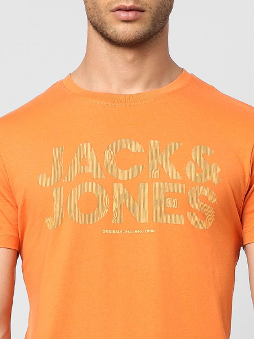Orange Logo Print Crew Neck T-shirt