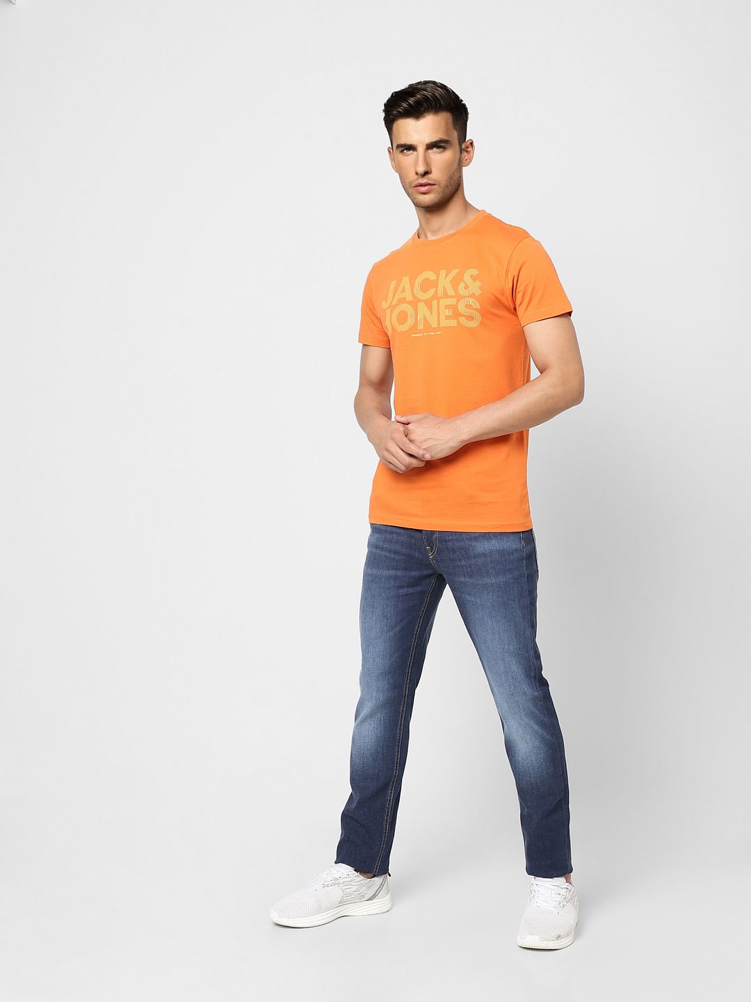 Orange Logo Print Crew Neck T-shirt