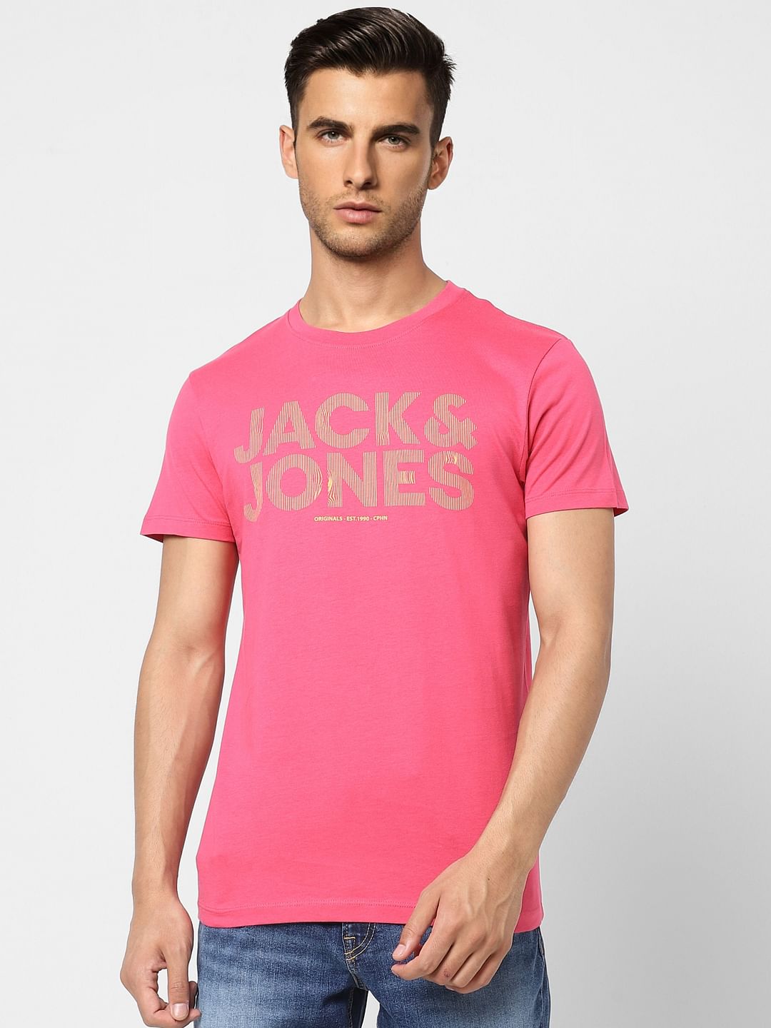 Pink Logo Print Crew Neck T-shirt