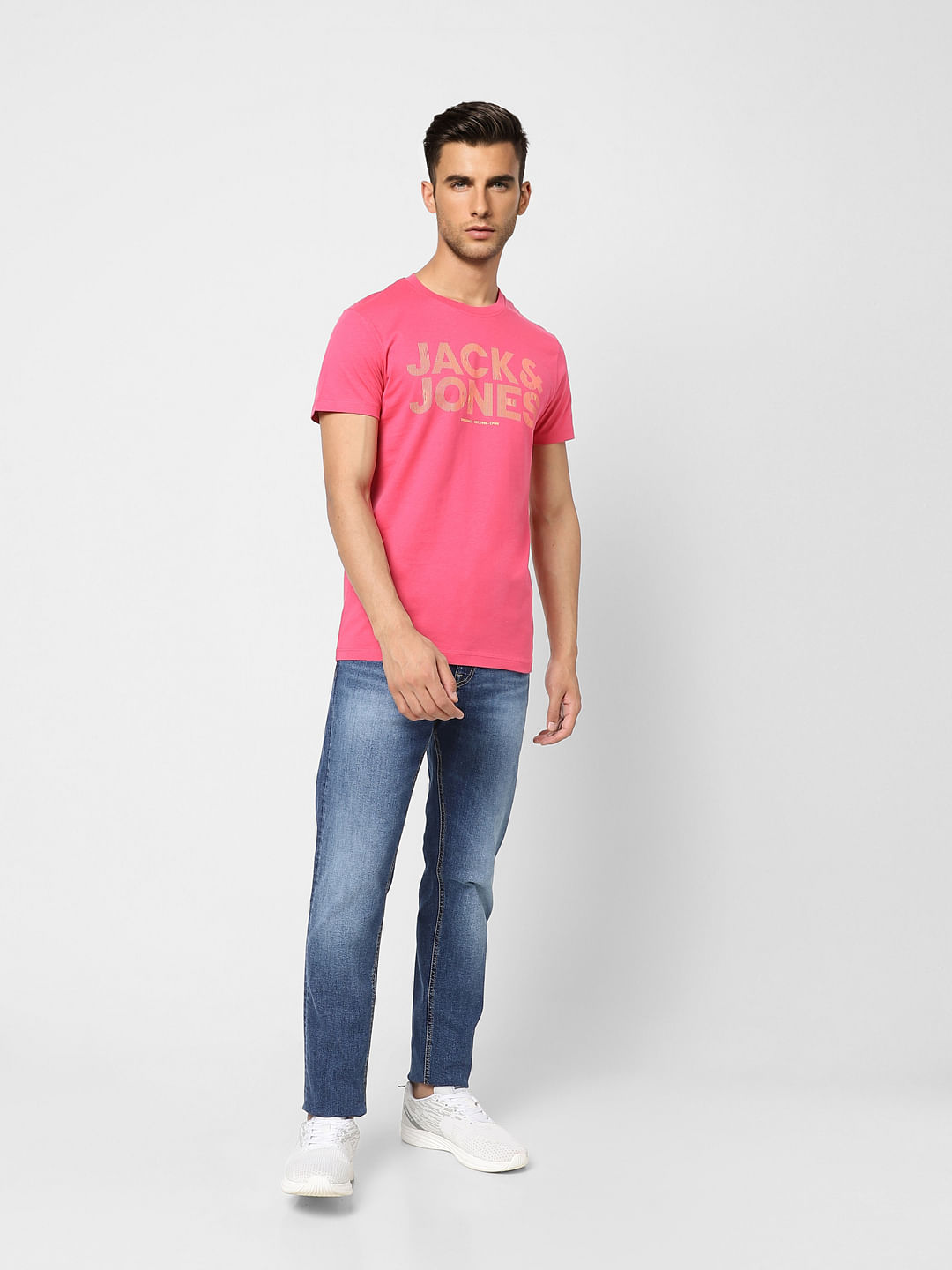 Pink Logo Print Crew Neck T-shirt