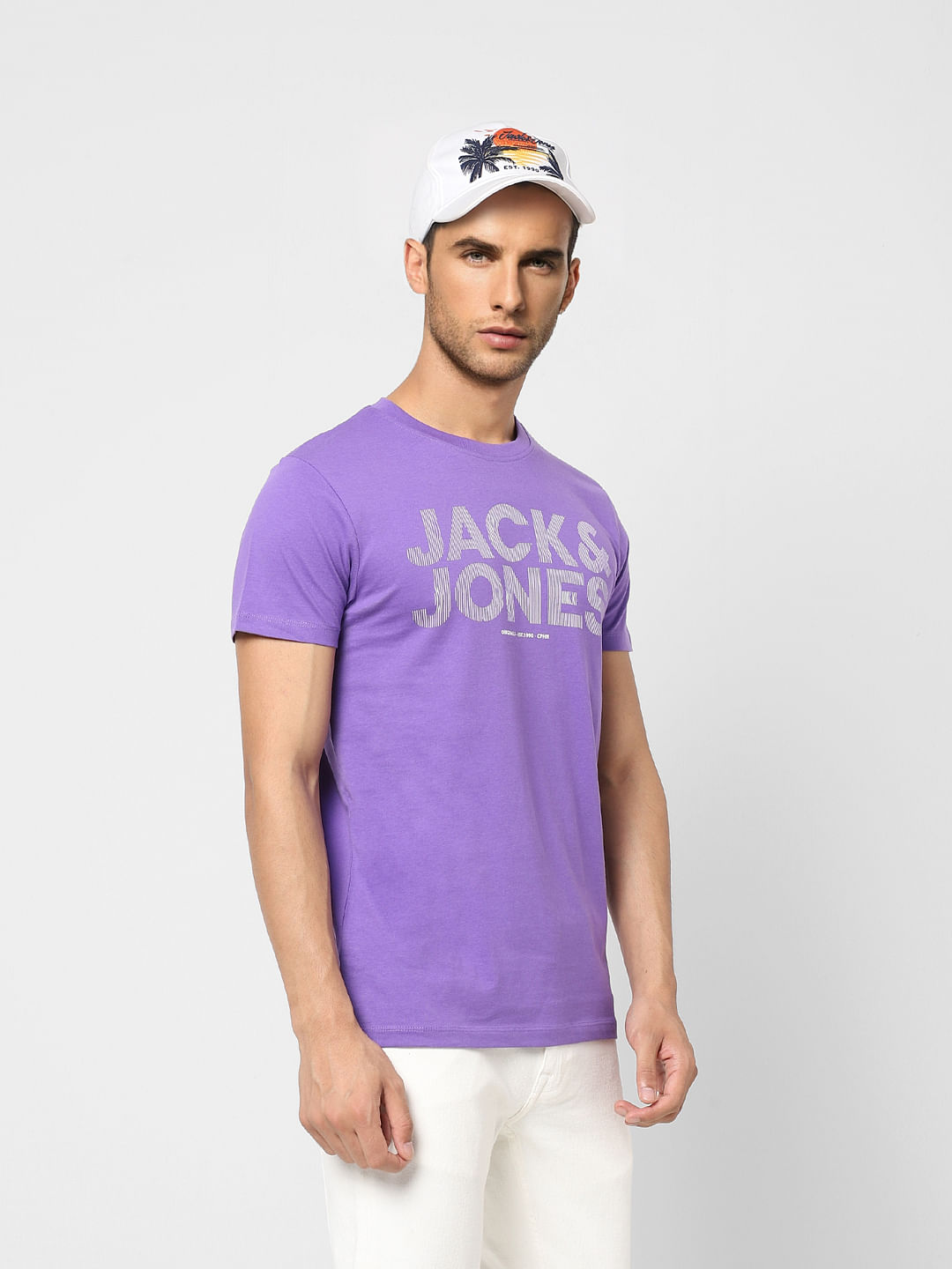Purple Logo Print Crew Neck T-shirt - S