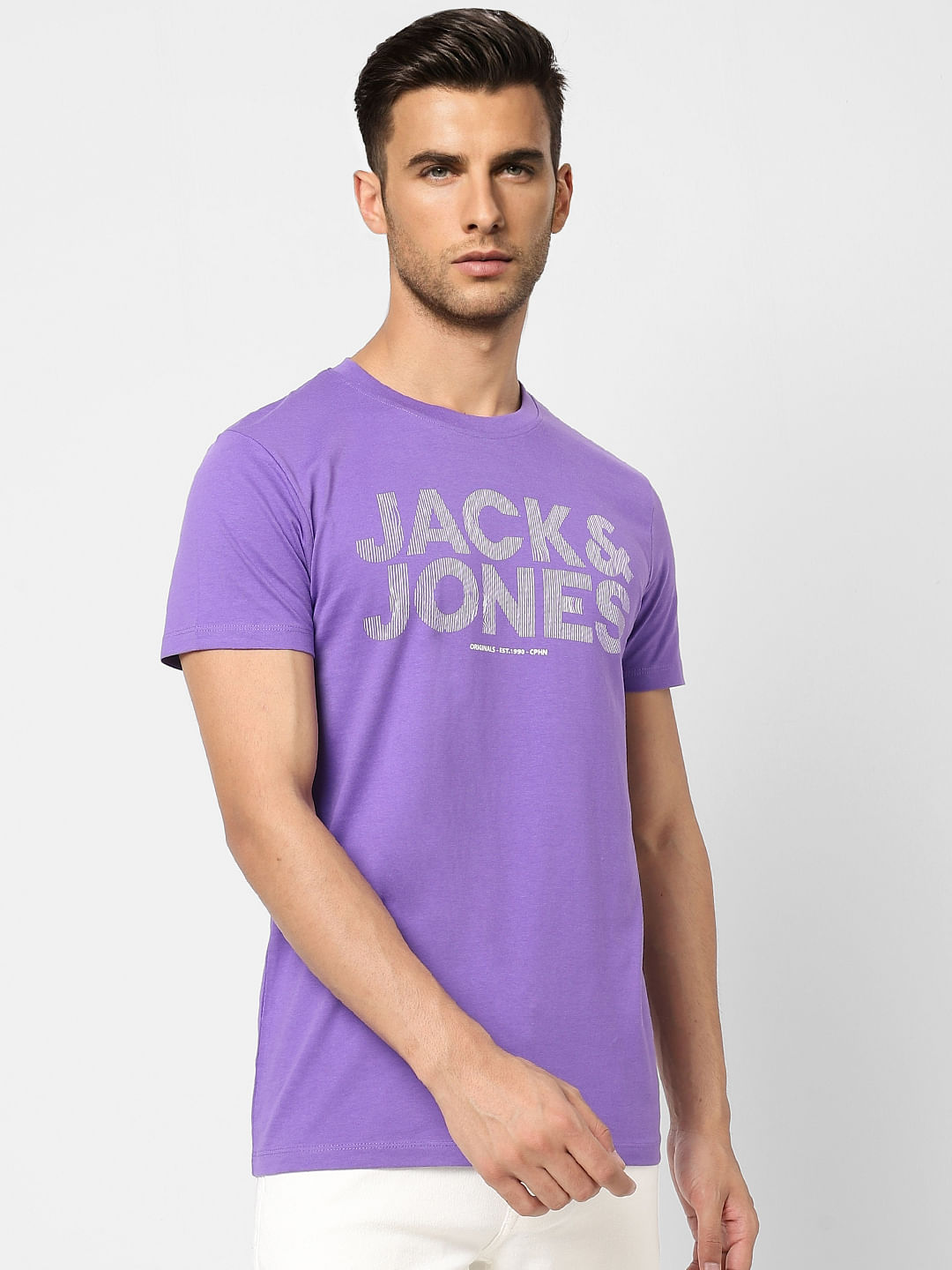Purple Logo Print Crew Neck T-shirt