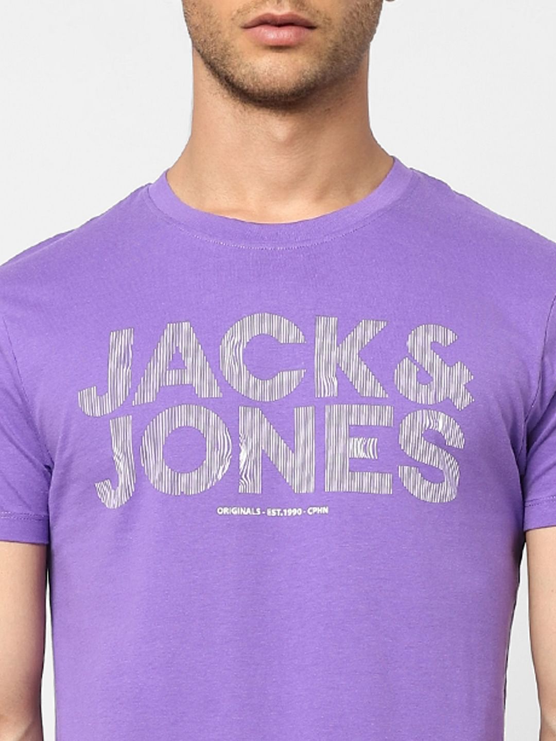 Purple Logo Print Crew Neck T-shirt