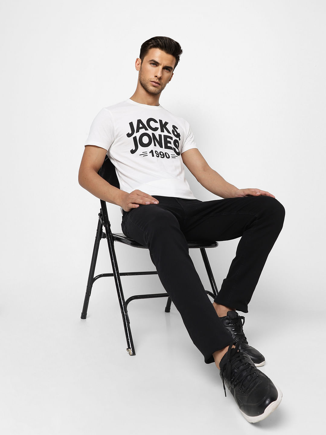 White Logo Print Crew Neck T-shirt - S