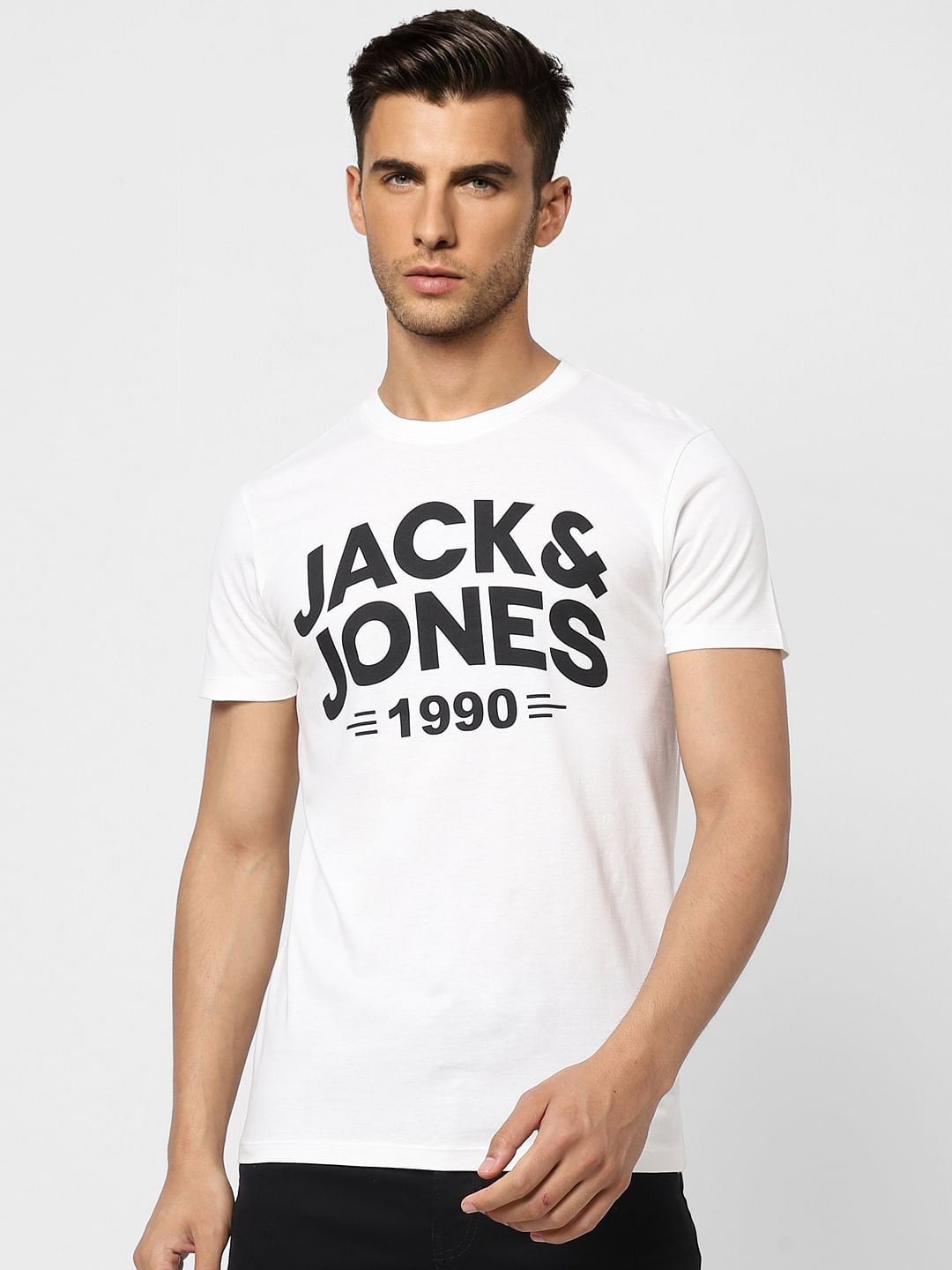 White Logo Print Crew Neck T-shirt